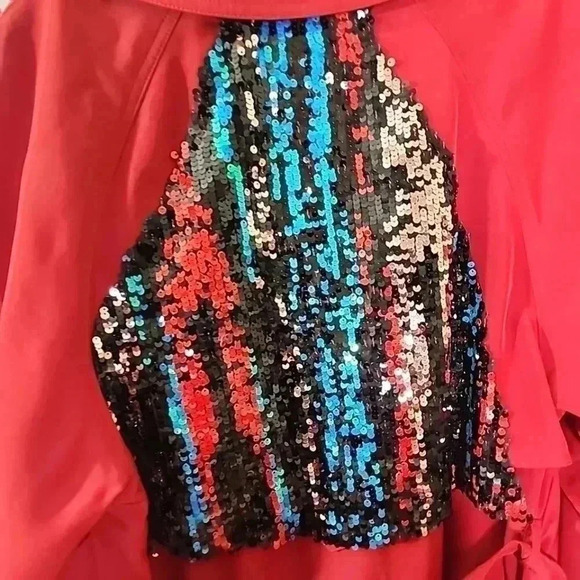 Customized By Statement Boutique Denim and sequin trench coat. Size 8 - Picture 6 of 12